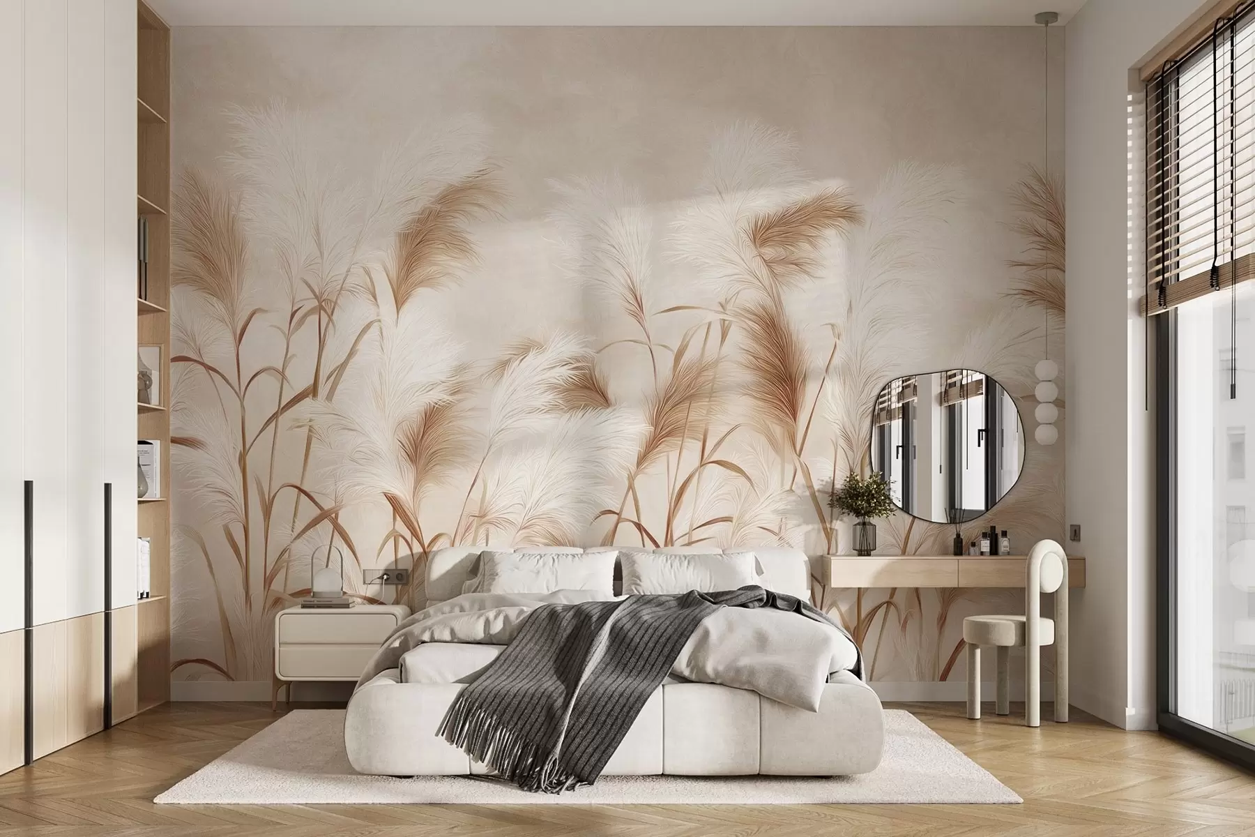 fototapeter Elegant pampasgræs blomstrer i blød beige og mælkeagtige toner w09150v1