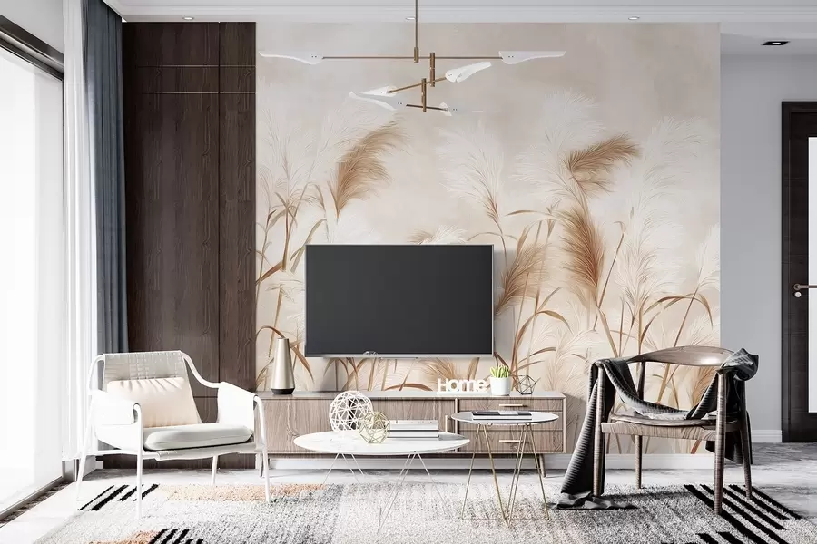 Fototapete Elegante Pampasgrasblüten in zarten Beige- und Milchtönen w09150v1