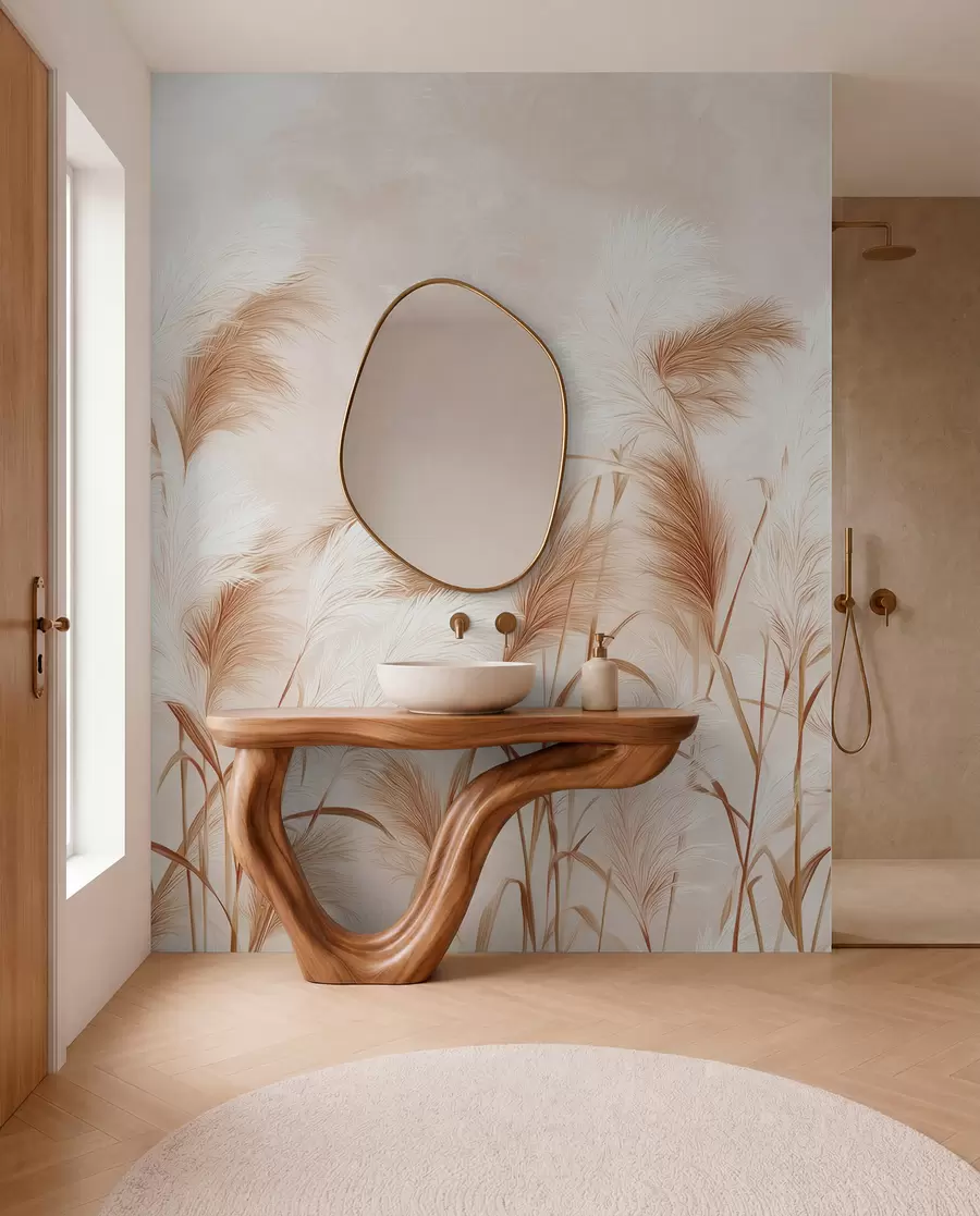 fototapeter Elegant pampasgræs blomstrer i blød beige og mælkeagtige toner w09150v1