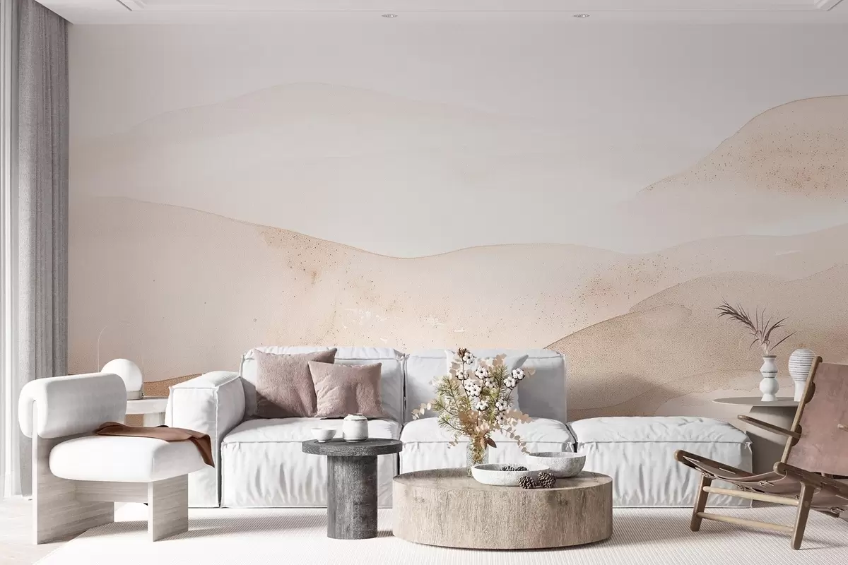 fototapeter Bjerge i akvarel-stil i lyse beige nuancer w09223