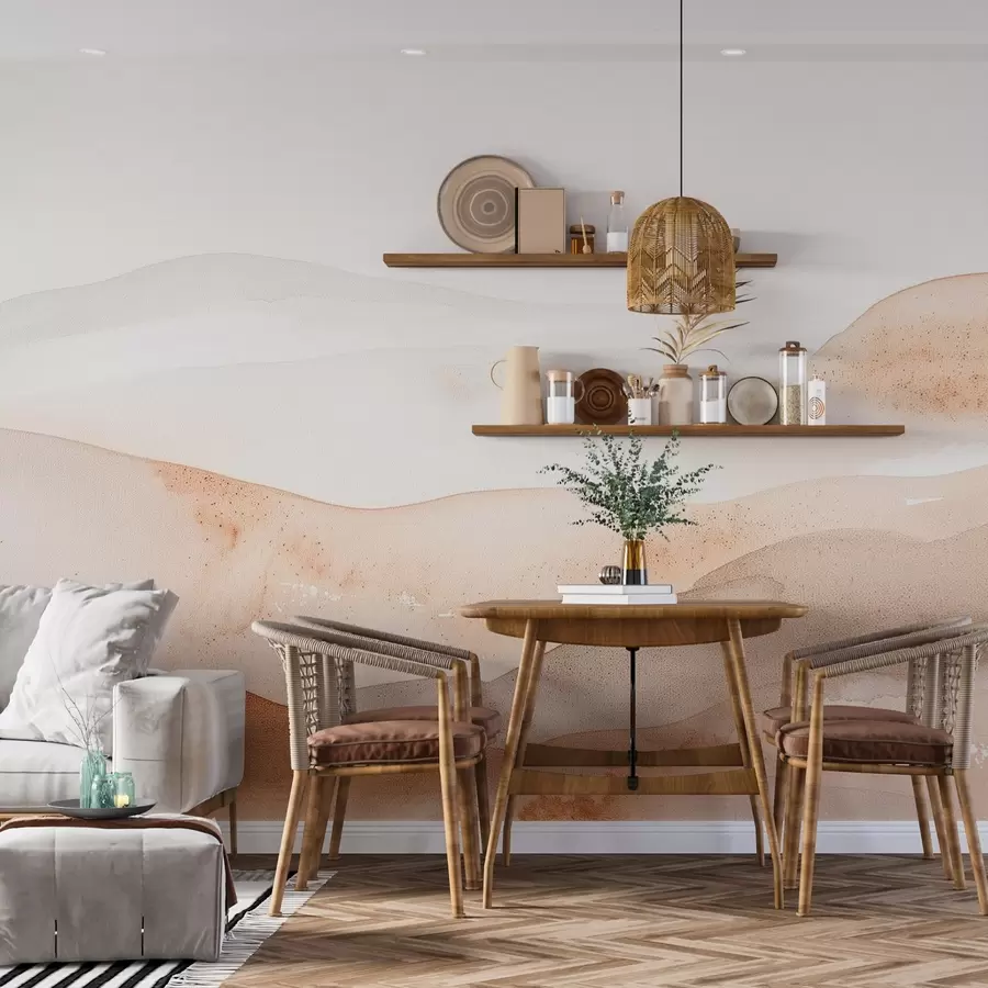 fototapeter Bjerge med varmtonet akvarel-bakkeeffekt w09223v1