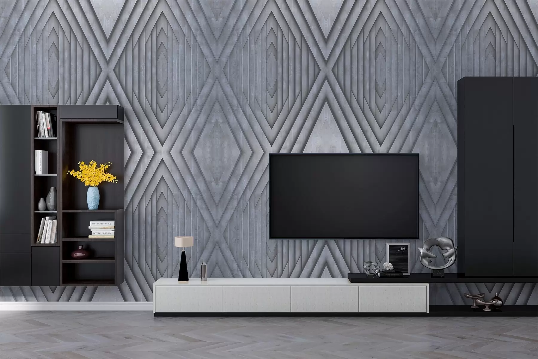 Fototapete nachahmung von Holzpaneelen in kalten Grautönen w04168v2