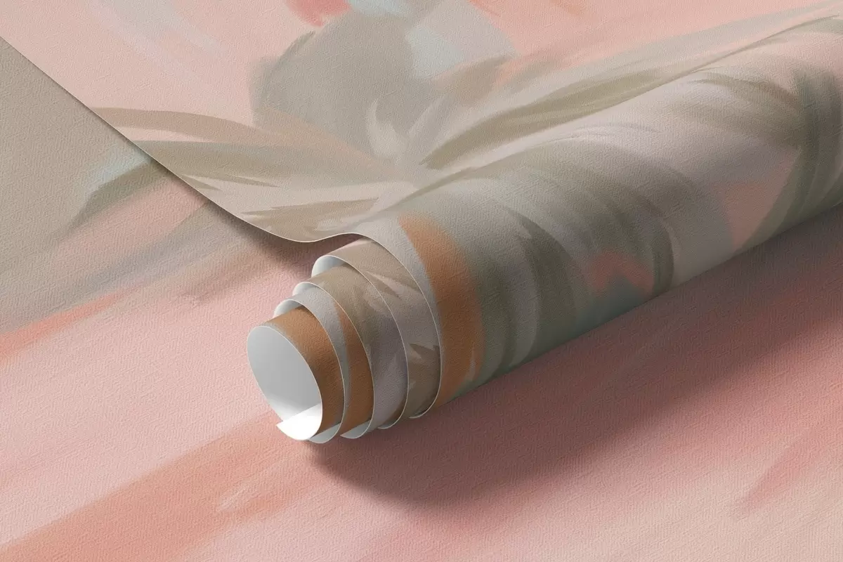 fototapeter Abstrakte minimalistiske pastelfarvede tropiske palmer på en baggrund af bløde rosa og ferskenfarvede nuancer w09212
