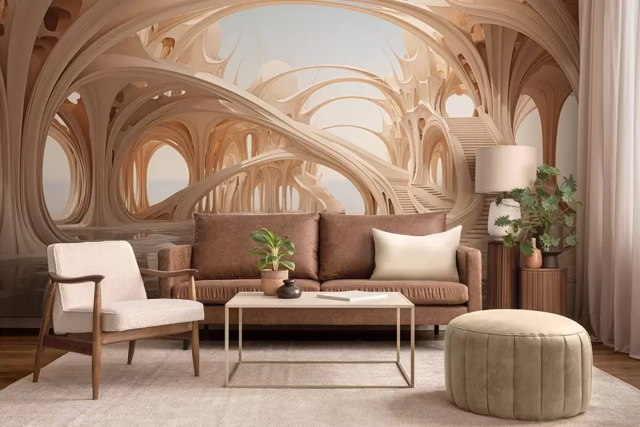 Fototapete Fantasievolle Architektur mit Bögen über dem Wasser w09241