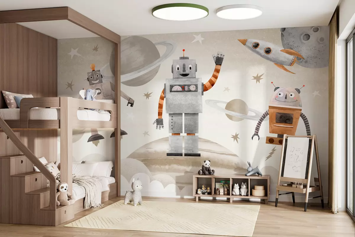 fototapeter Robotter i rummet i akvarelstil w04016v1