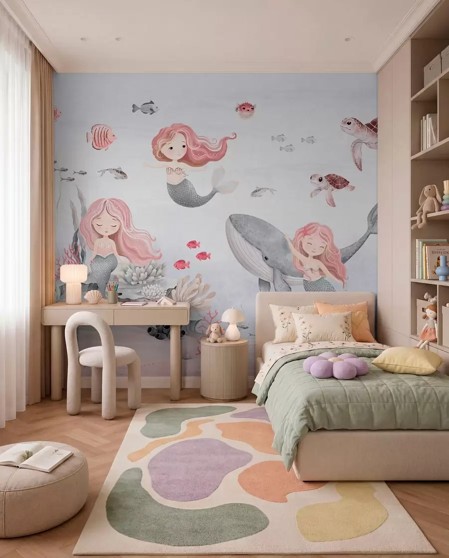 Murale Monde sous-marin avec sirènes et poissons w04166v1