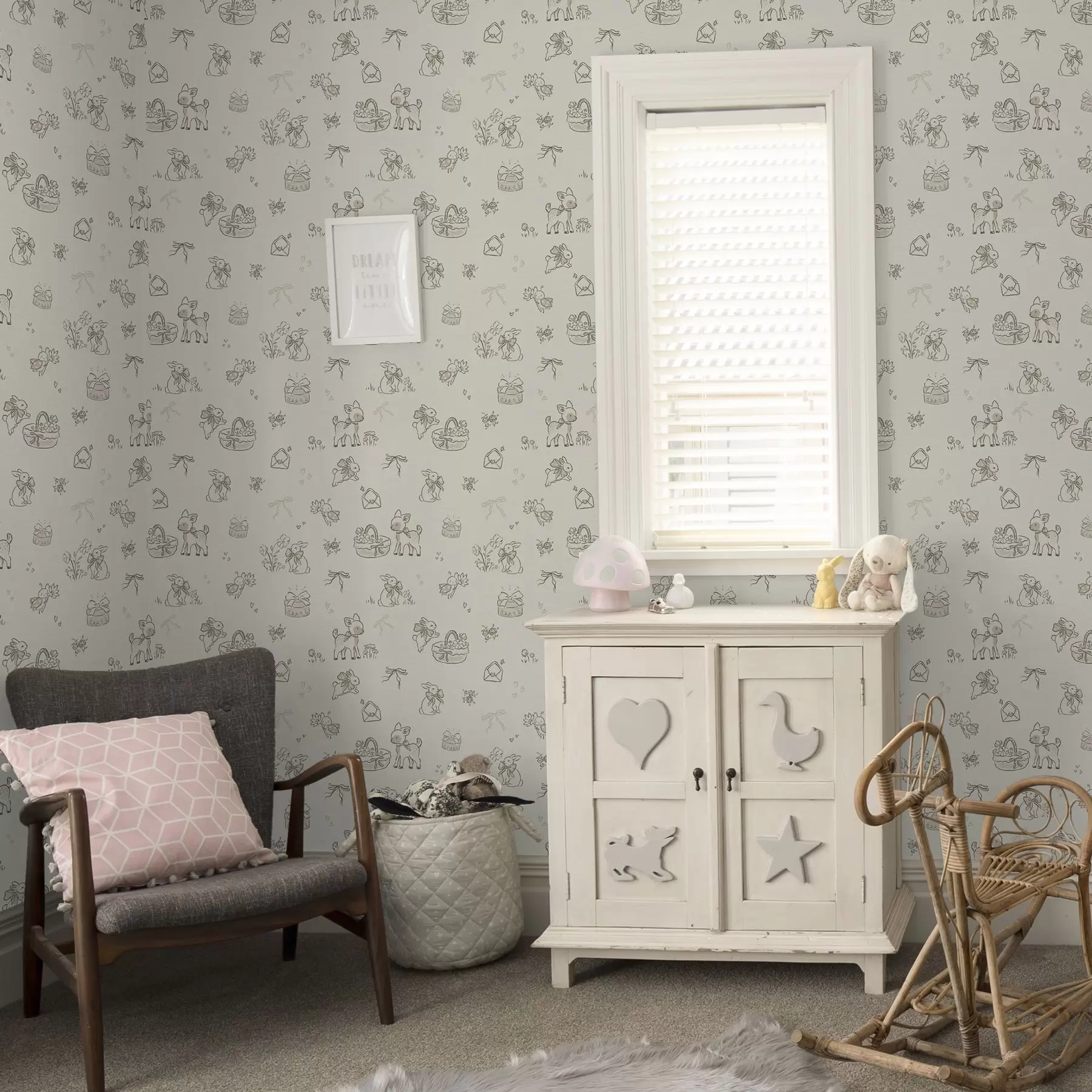 Murale Scène de forêt mignonne avec des cerfs, des lapins et des abeilles a00215