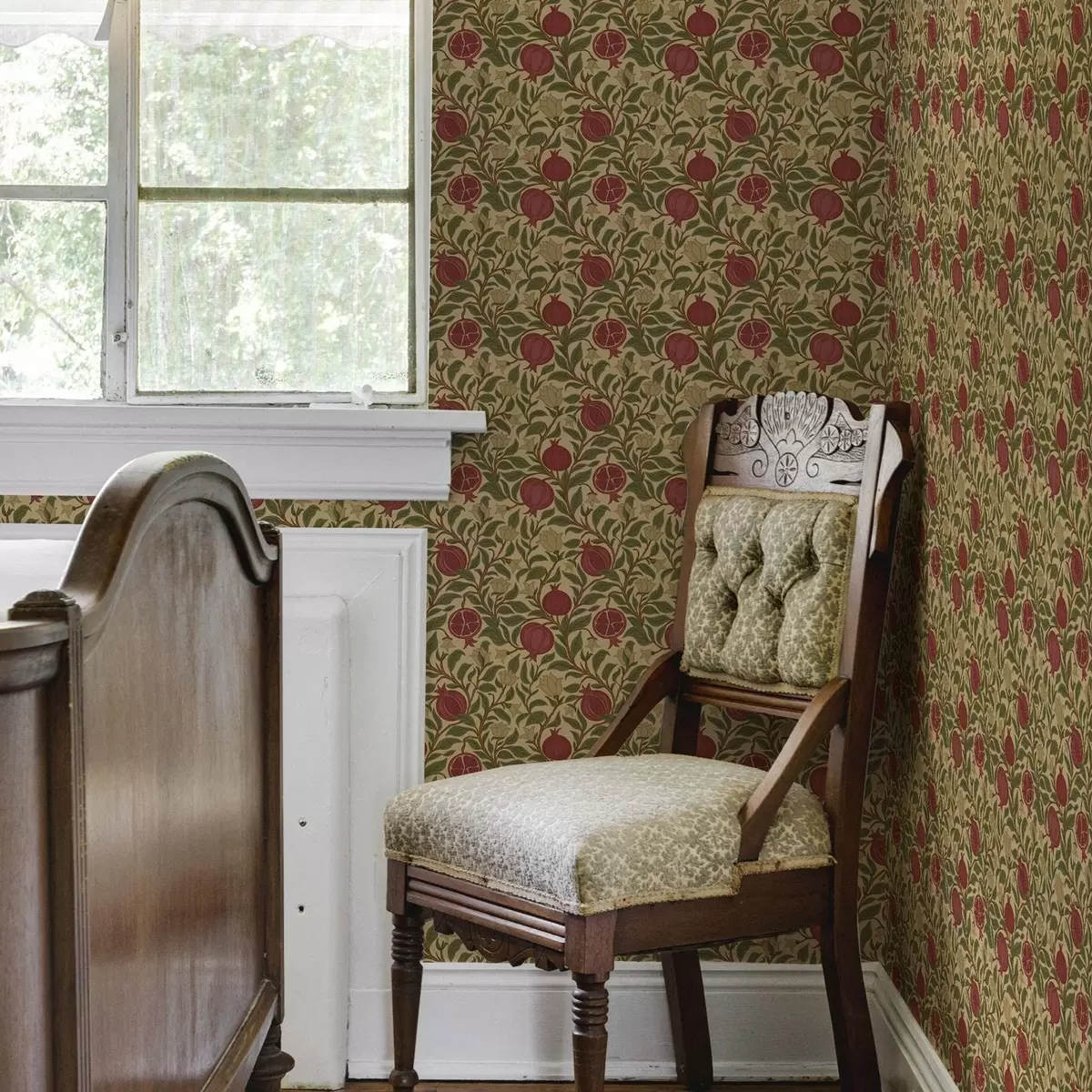 Baggrund Granatæbler og blomster i stil med William Morris a00240