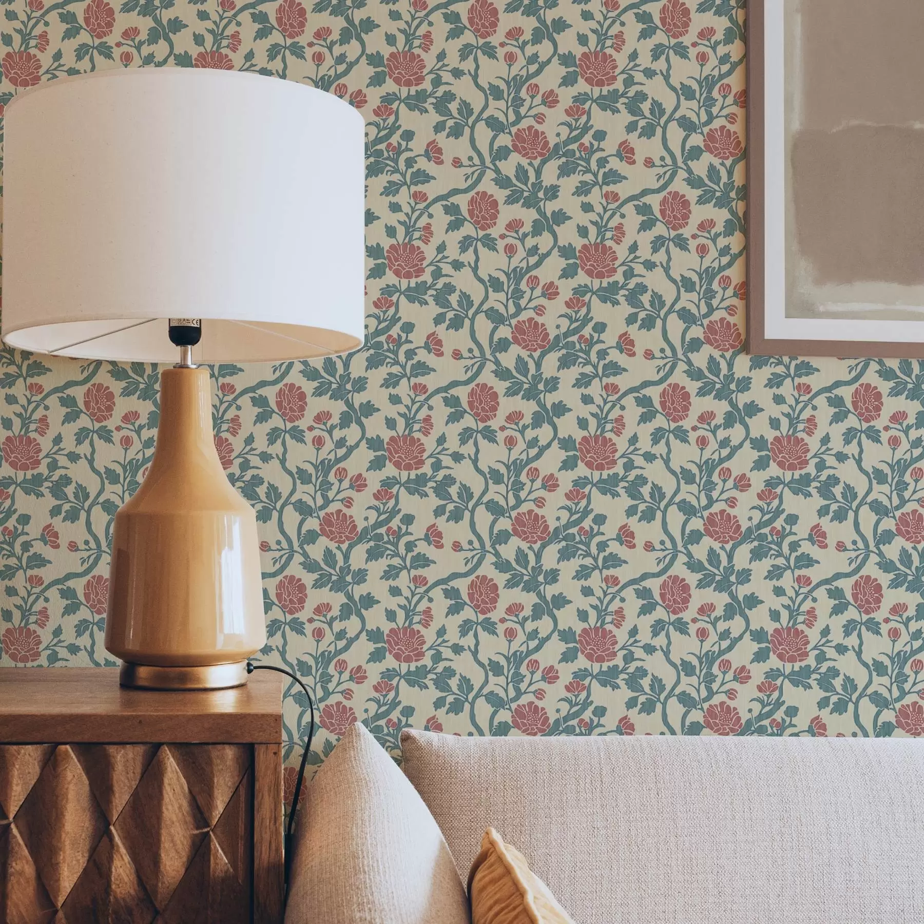 fototapeter Retro-mønster med blomster i rød og grøn a00250