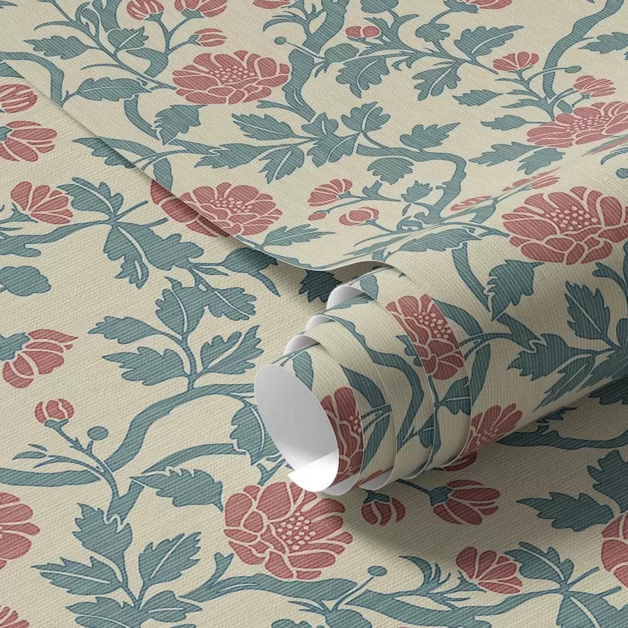 fototapeter Retro-mønster med blomster i rød og grøn a00250
