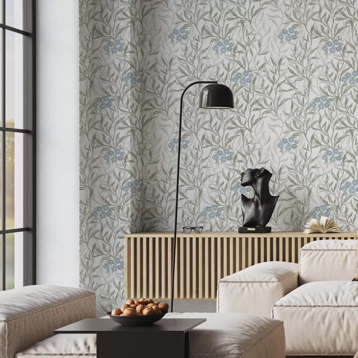 Baggrund Lyst botanisk print med blå blomster a00268