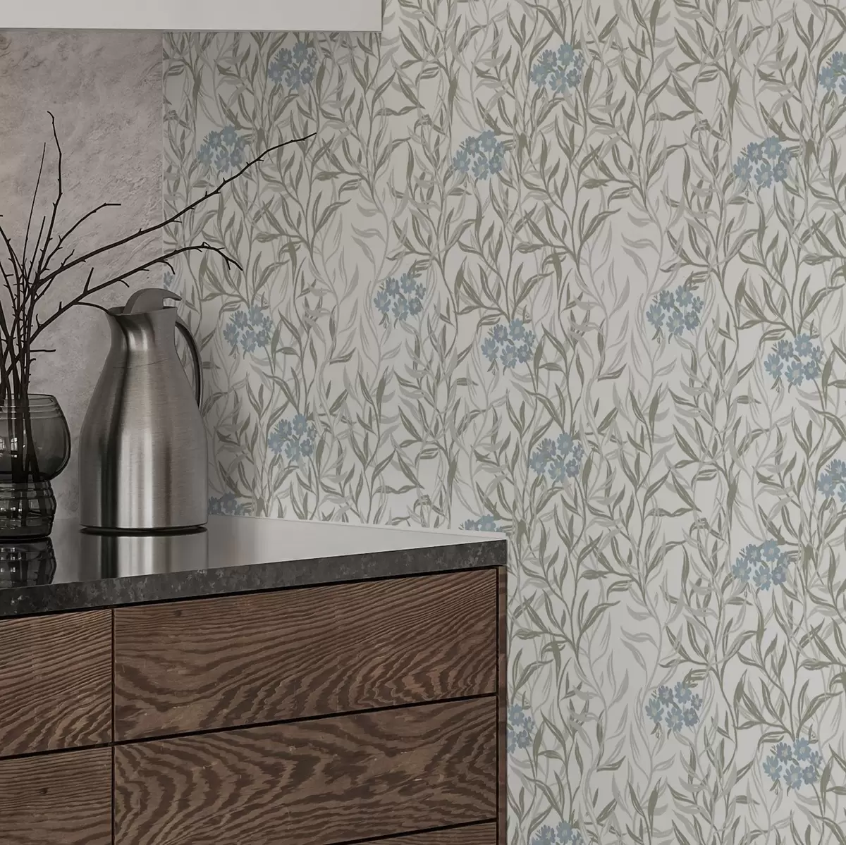 Baggrund Lyst botanisk print med blå blomster a00268
