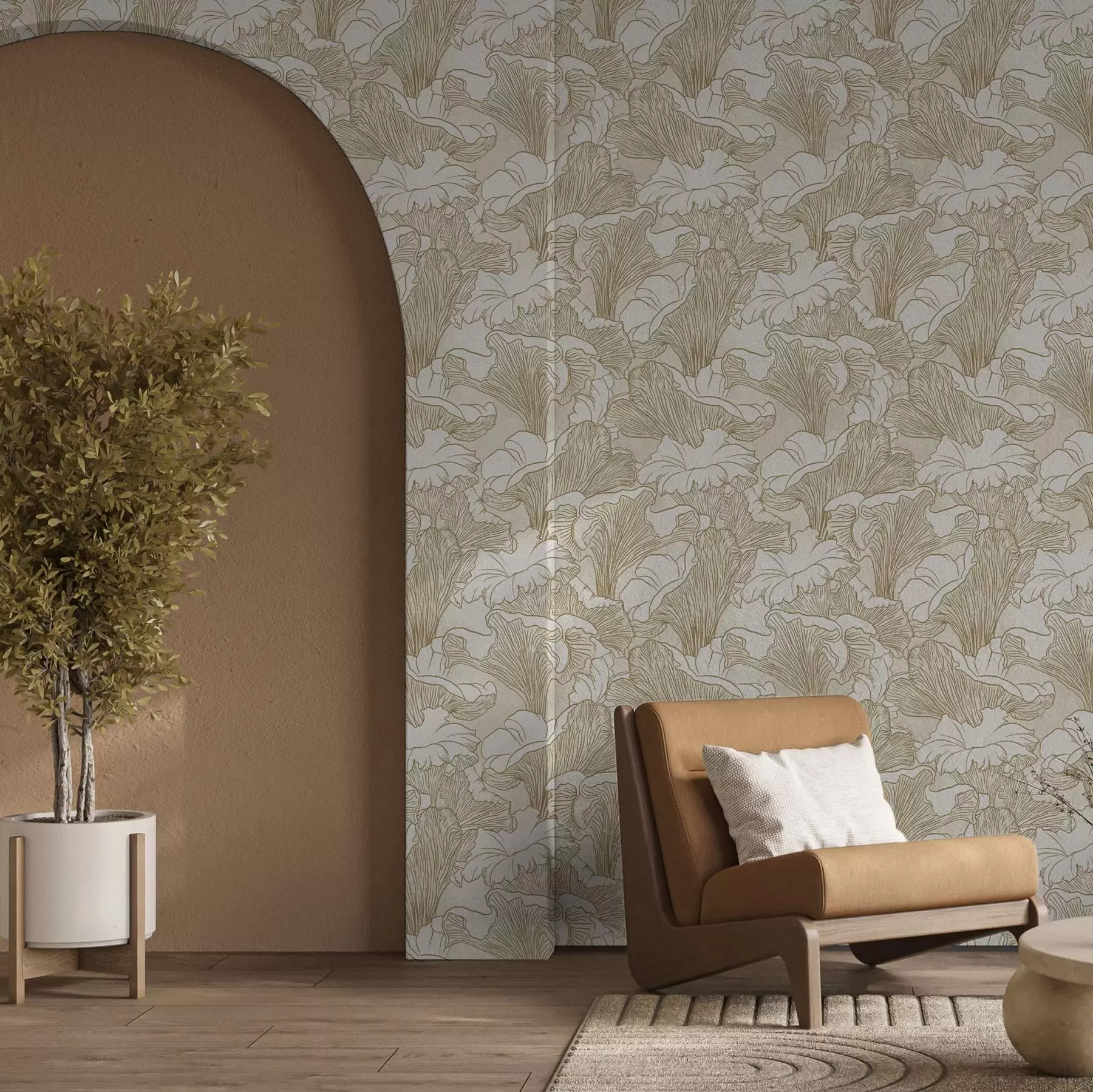 fototapeter Kantareller, stregtegning på cremefarvet baggrund a00275