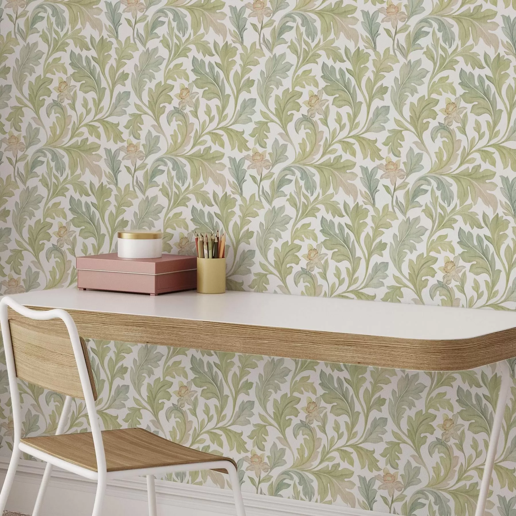 fototapeter Vintage blomsterornament på hvid baggrund a00277v2