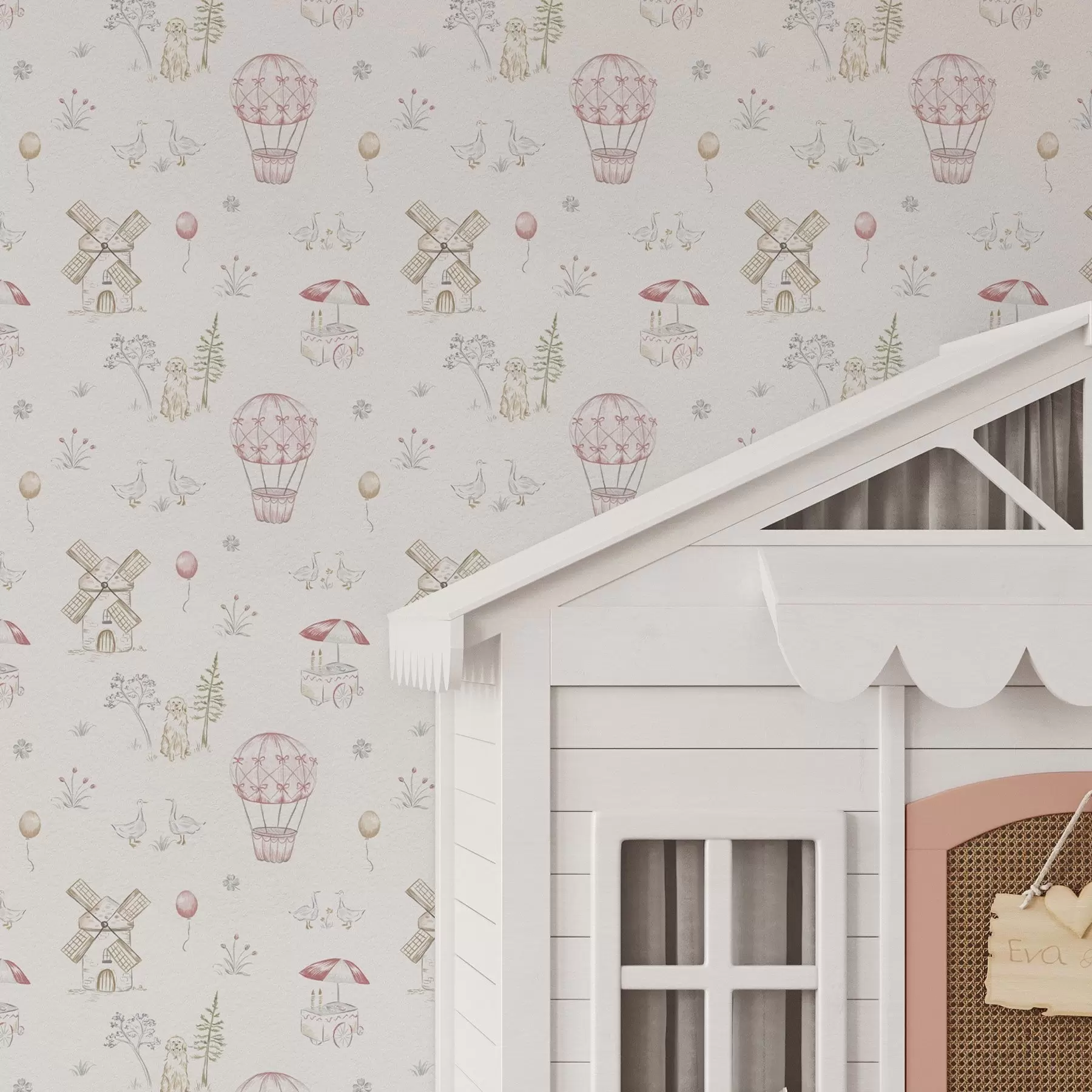 fototapeter Illustrationer til børn: Hund, ænder, bolde, mølle a00278