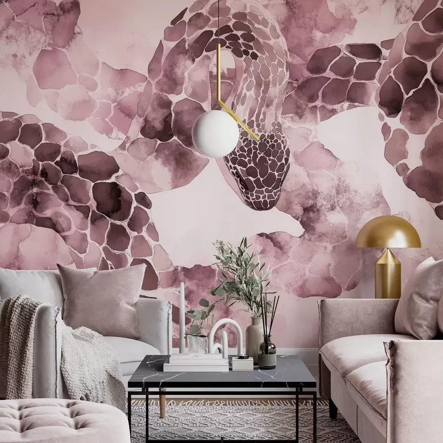 fototapeter Slangesilhuet, akvarel-stil, bordeaux farver w04113v1