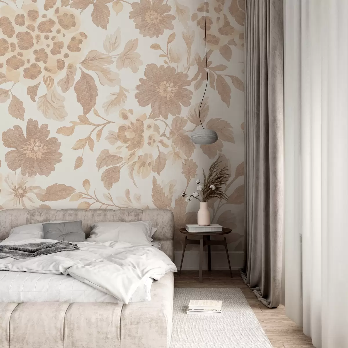 fototapeter Blomster i boho-stil med leopardprint, beige farve w04114