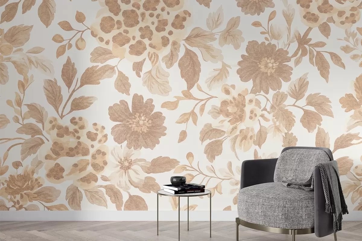 fototapeter Blomster i boho-stil med leopardprint, beige farve w04114