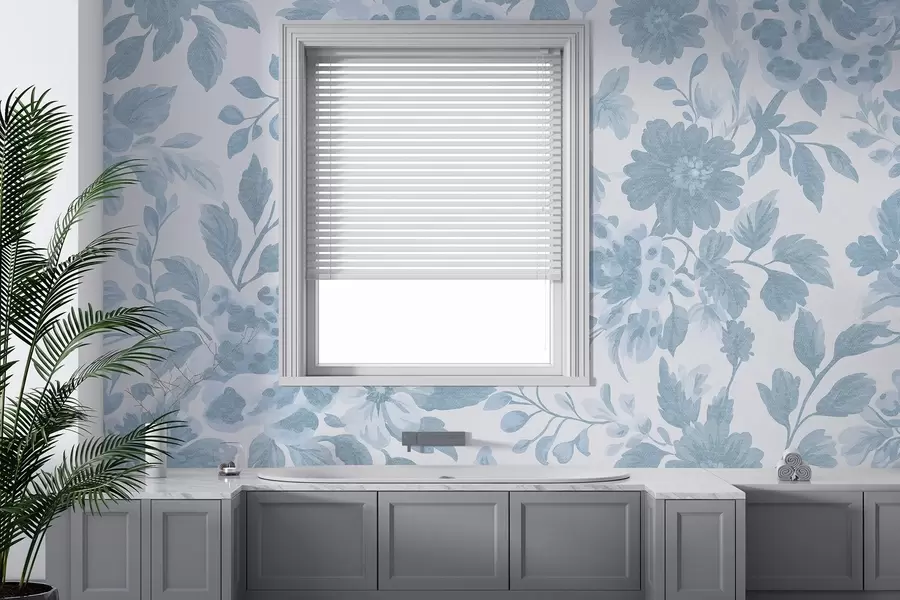 Fototapete Blumen im Boho-Stil mit Leopardenmuster, Farbe blau w04114v1