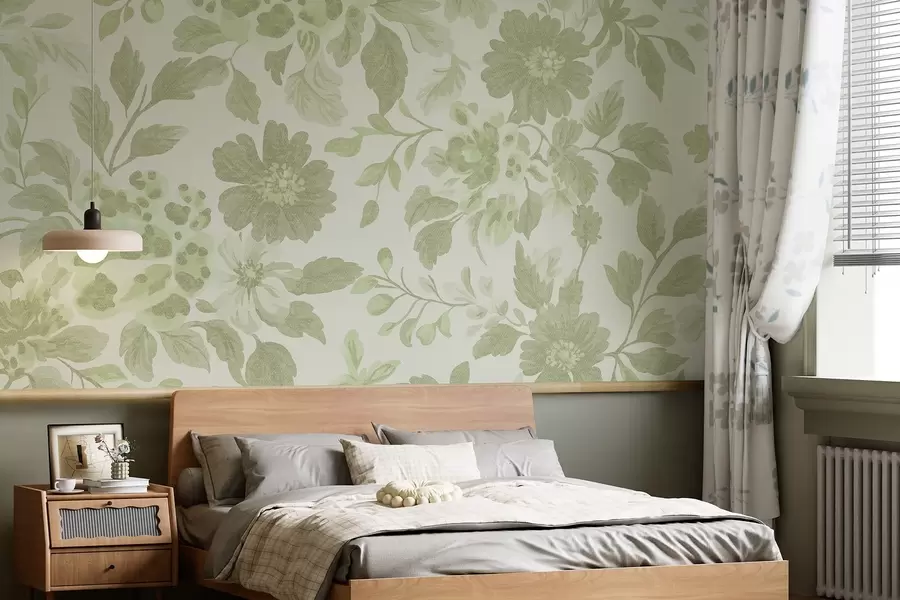 fototapeter Blomster i boho-stil med leopardprint, grøn farve w04114v2