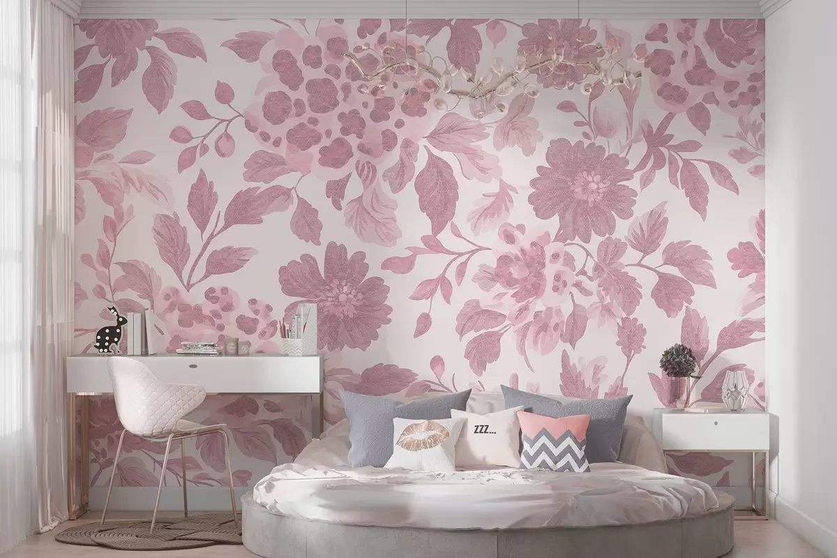 fototapeter Blomster i boho-stil med leopardprint, pink farve w04114v3
