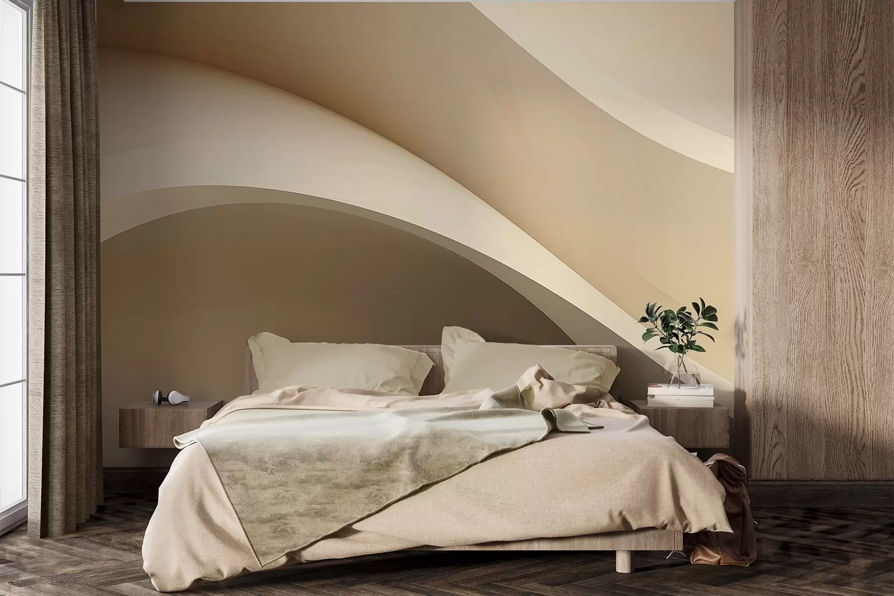 fototapeter abstraktion, bølger, bløde kurver, beige, glat, linjer, moderne w04217