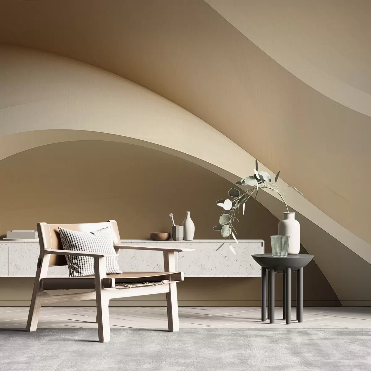 fototapeter abstraktion, bølger, bløde kurver, beige, glat, linjer, moderne w04217