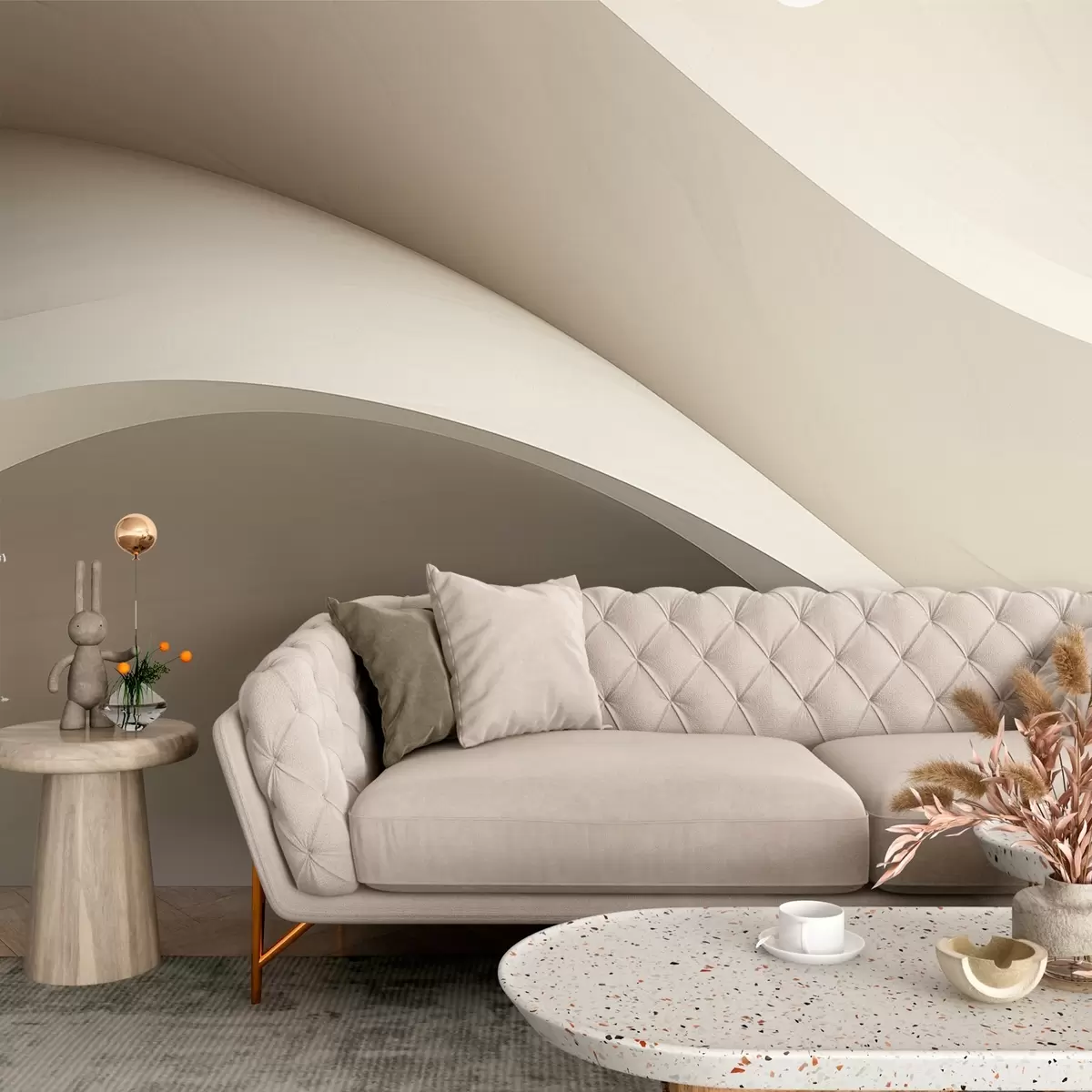 fototapeter abstraktion, bølger, bløde kurver, beige, glat, linjer, moderne w04217v1