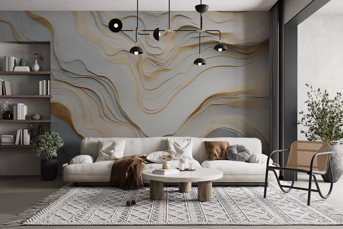 fototapeter lag, bølger, abstraktion, beige, grå, glathed, moderne w04255