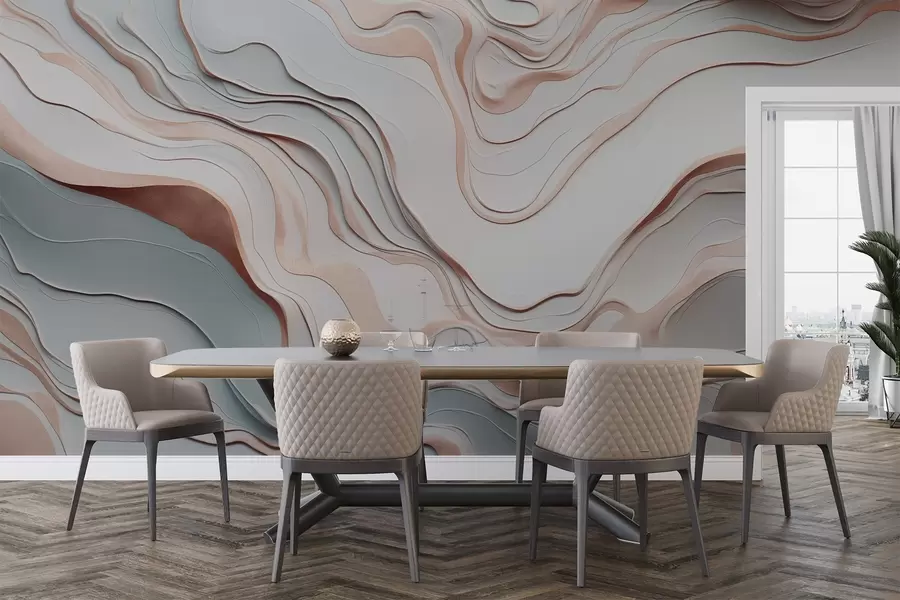 Murale couches, vagues, abstraction, rose, gris, formes douces, w04255v1