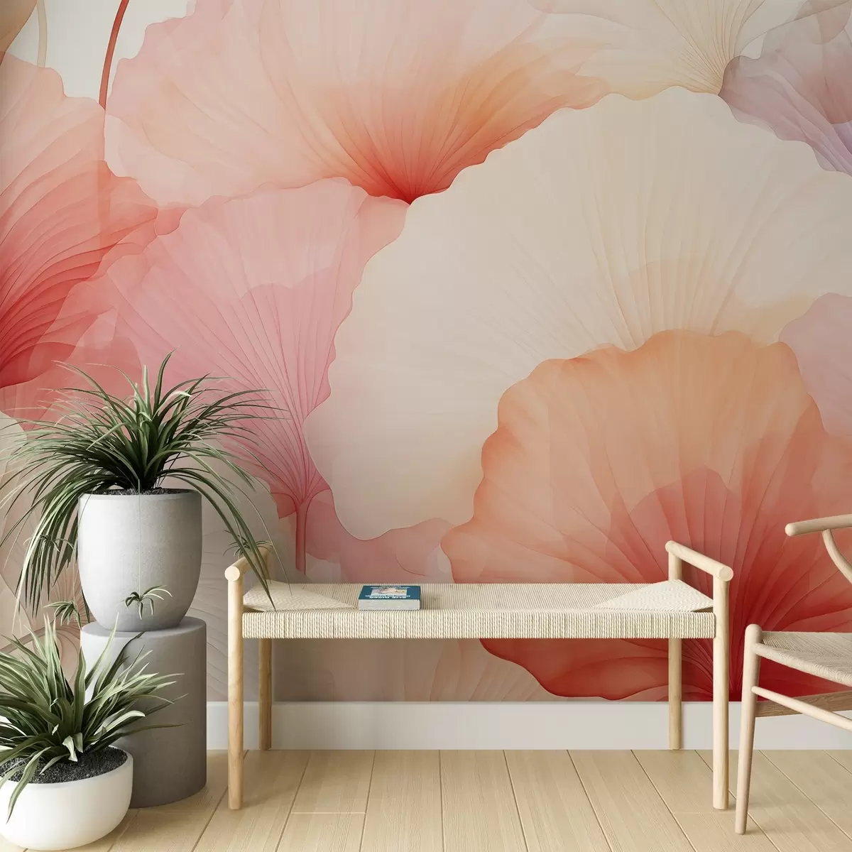 fototapeter blomster, kronblade, pink, pastel, ømhed, lethed w04256