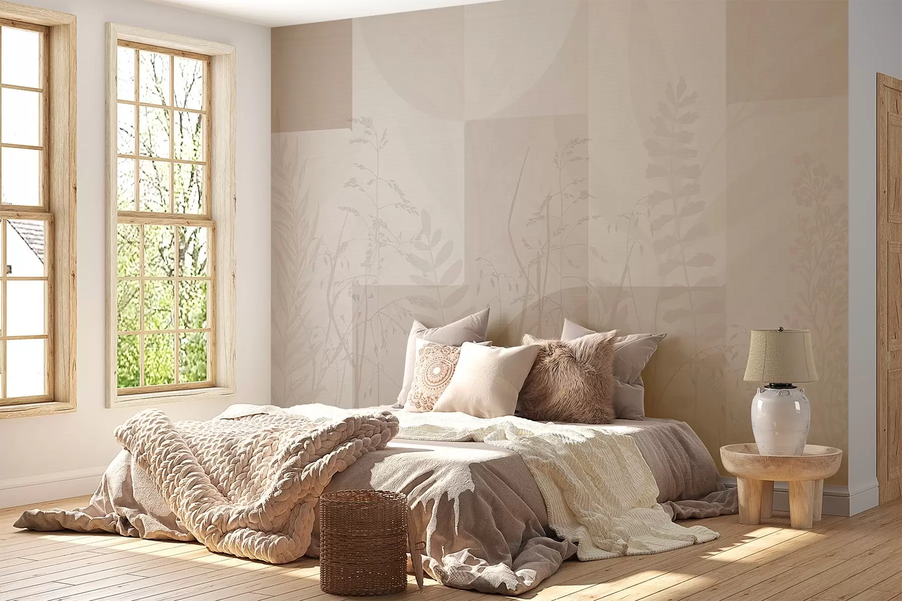 Murale Abstraction avec des plantes, géométrie w04240