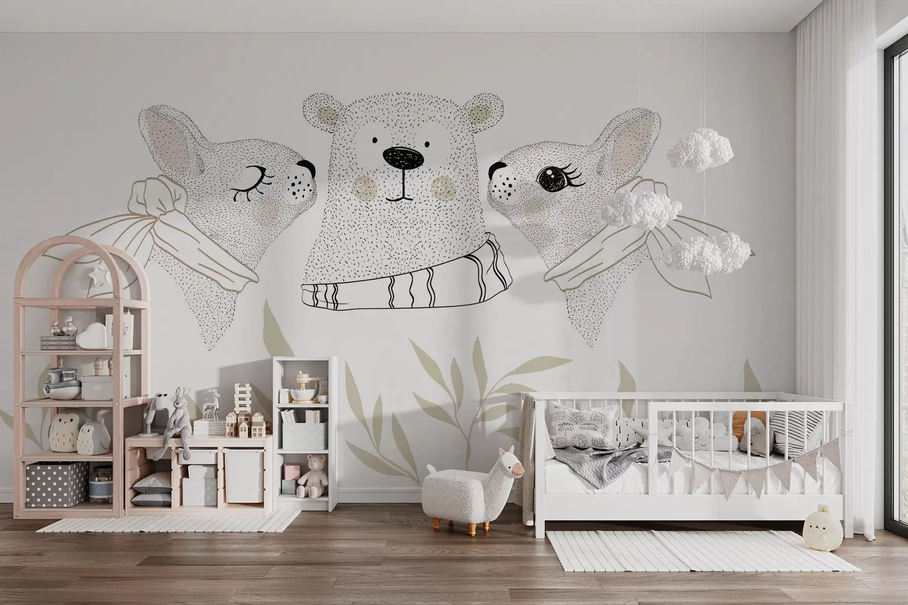Murale Drôles d'animaux, lièvres et ourson w04269v1