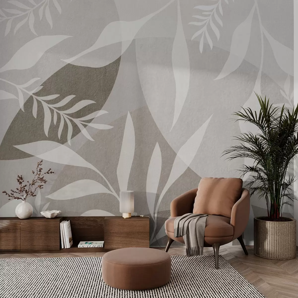 fototapeter Silhuetter af kviste mod en baggrund af abstrakte cirkler w04270v1