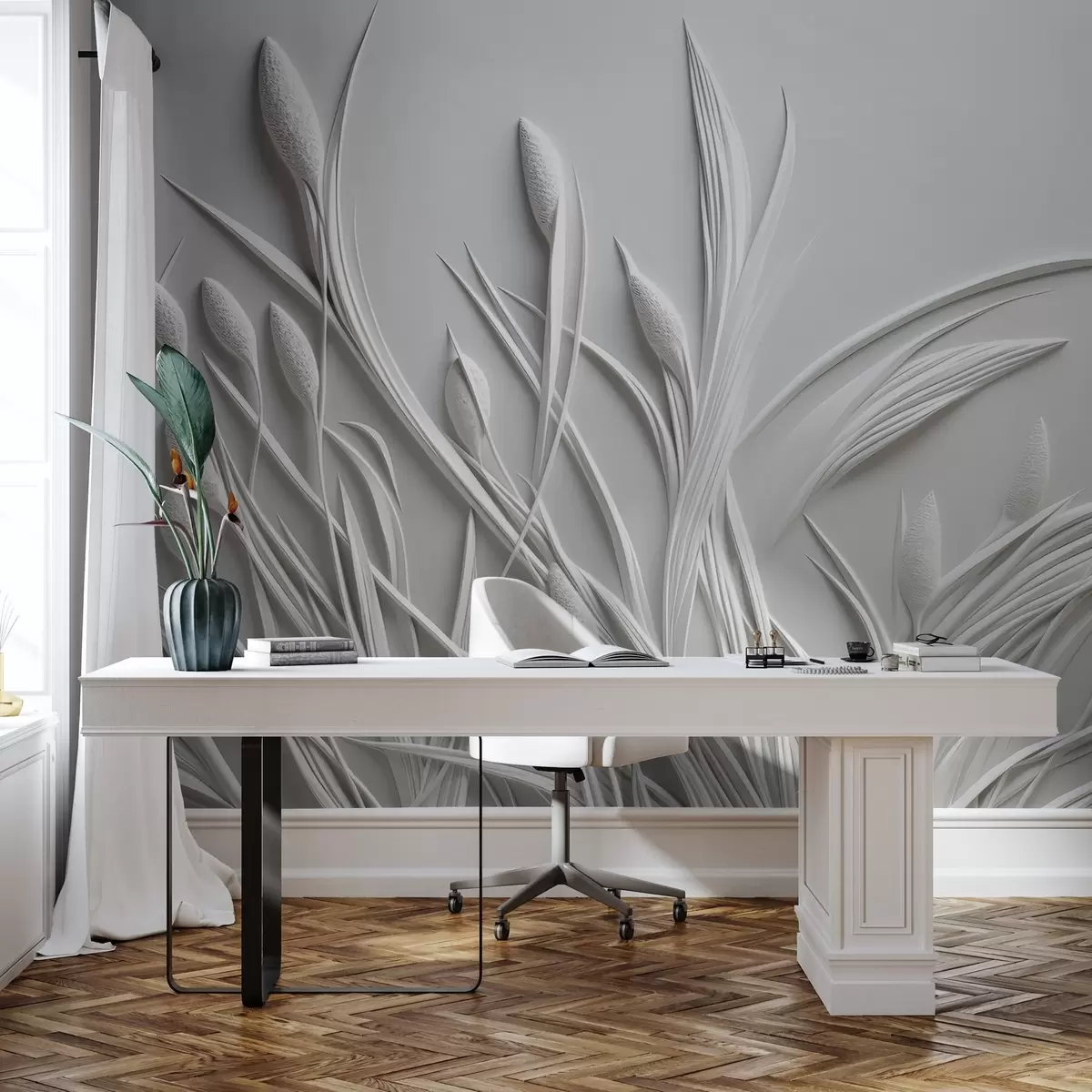 fototapeter Basrelief med delikate blade og pampas w04247