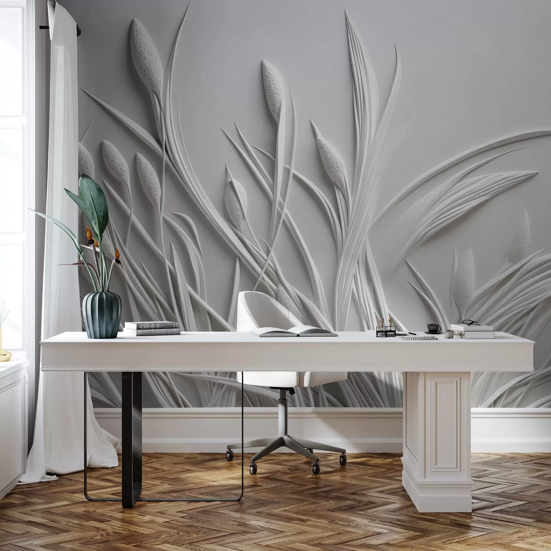 fototapeter Basrelief med delikate blade og pampas w04247