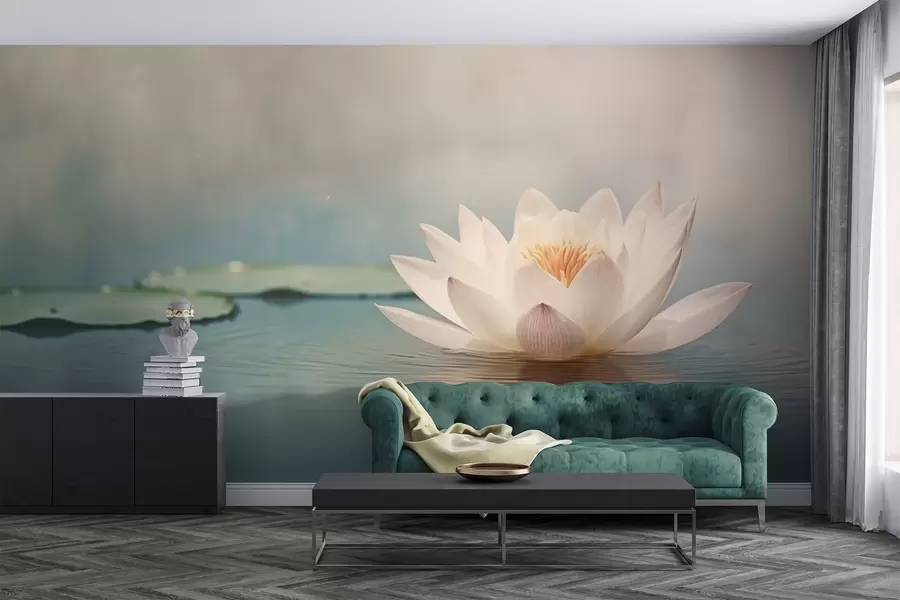 Murale Fleur de lotus blanche sur l'eau w04272