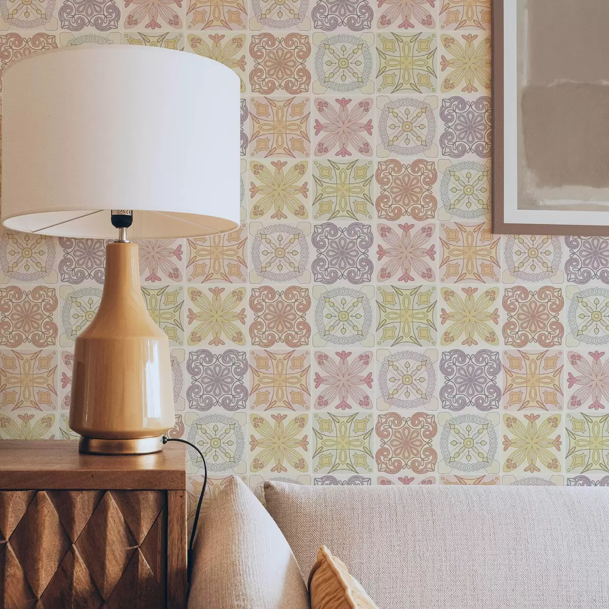 Baggrund Ornamenter af farvede geometriske fliser a00284