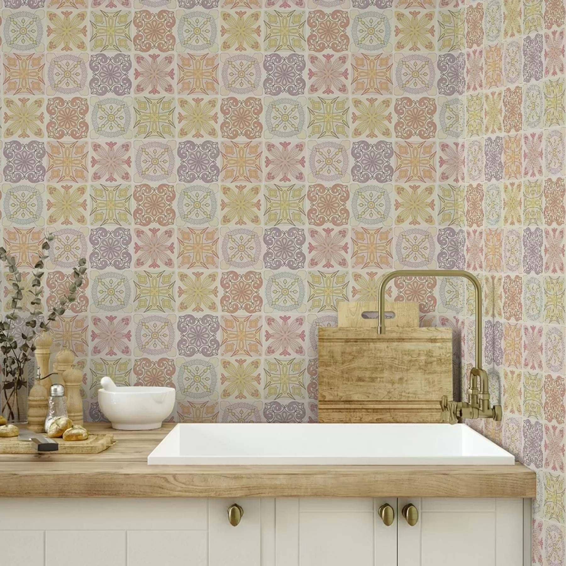 fototapeter Ornamenter af farvede geometriske fliser a00284