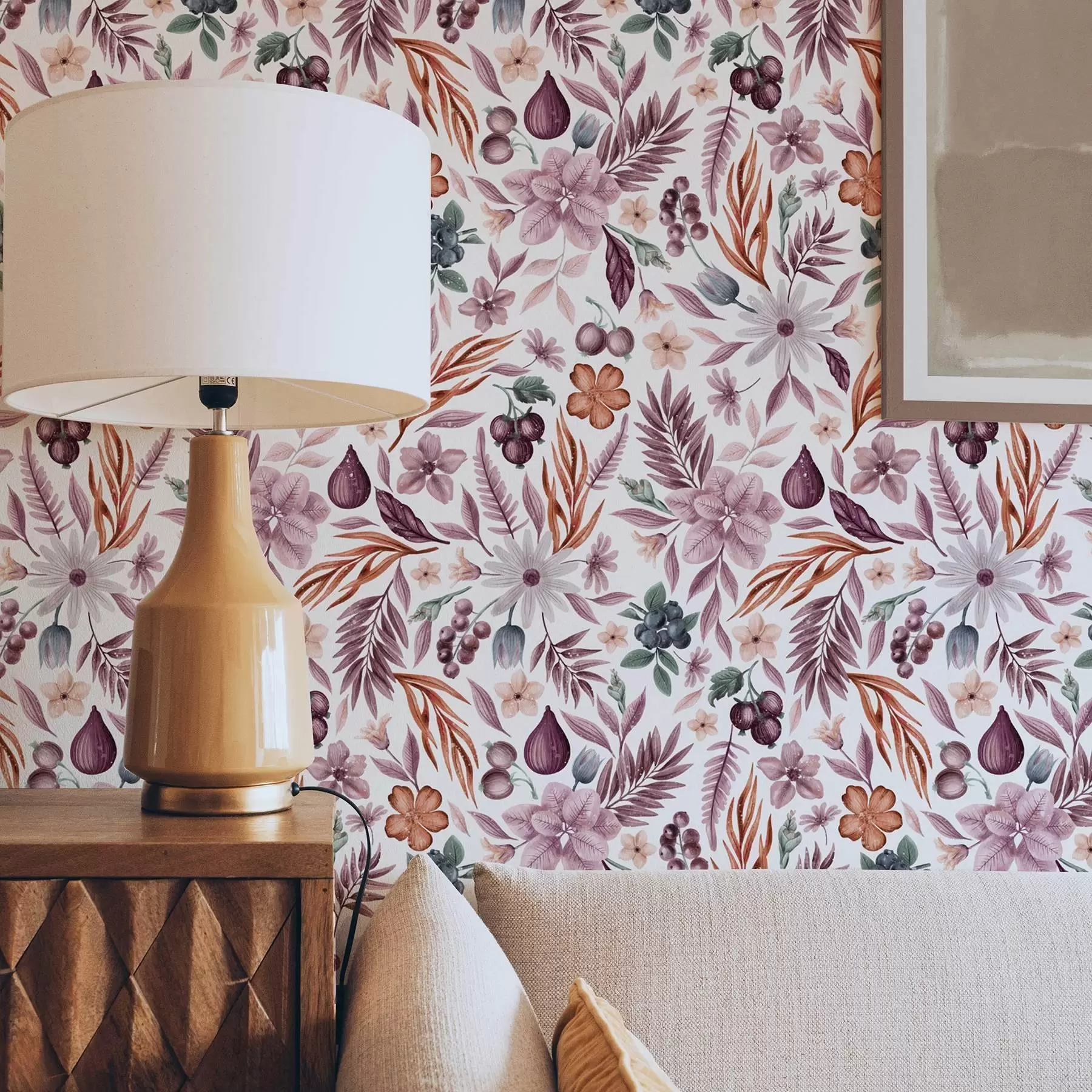 fototapeter Lyse bær, blomster og blade i akvarel-stil a00298