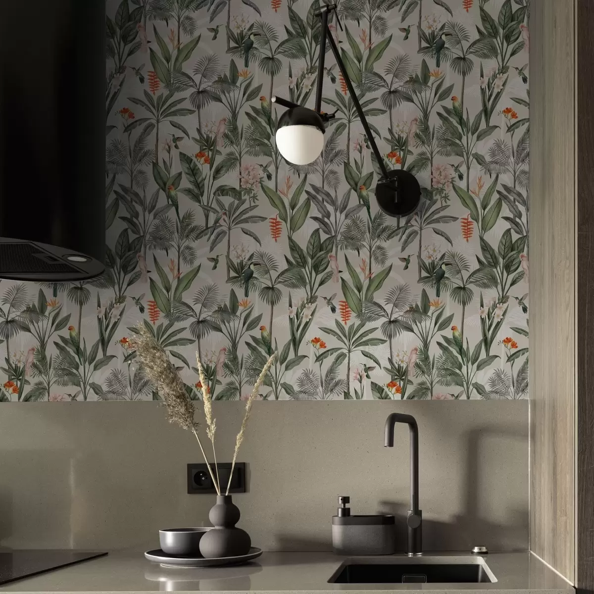 Baggrund Tropiske fugle blandt palmeblade a00308