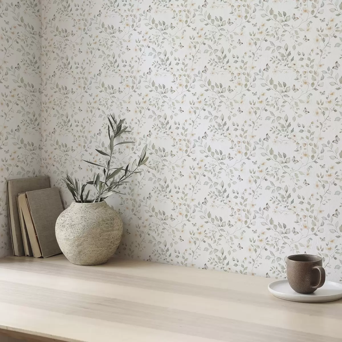 Baggrund Lette grene med blade og blomster i små gentagelser a00343