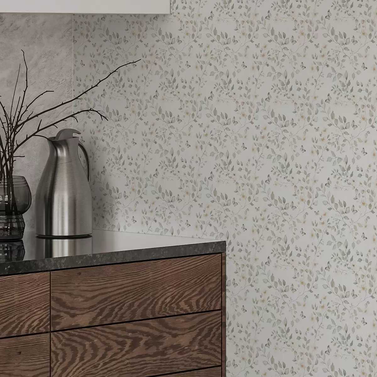 Baggrund Lette grene med blade og blomster i små gentagelser a00343