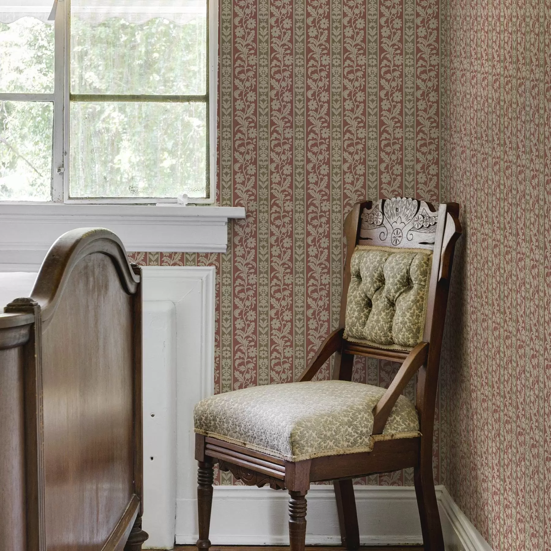 Murale Rayures verticales rétro avec motif floral a00362