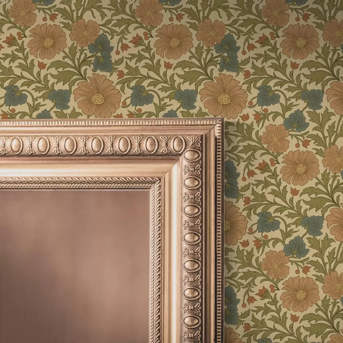 Baggrund Orange blomster med blade i jugendstil a00409