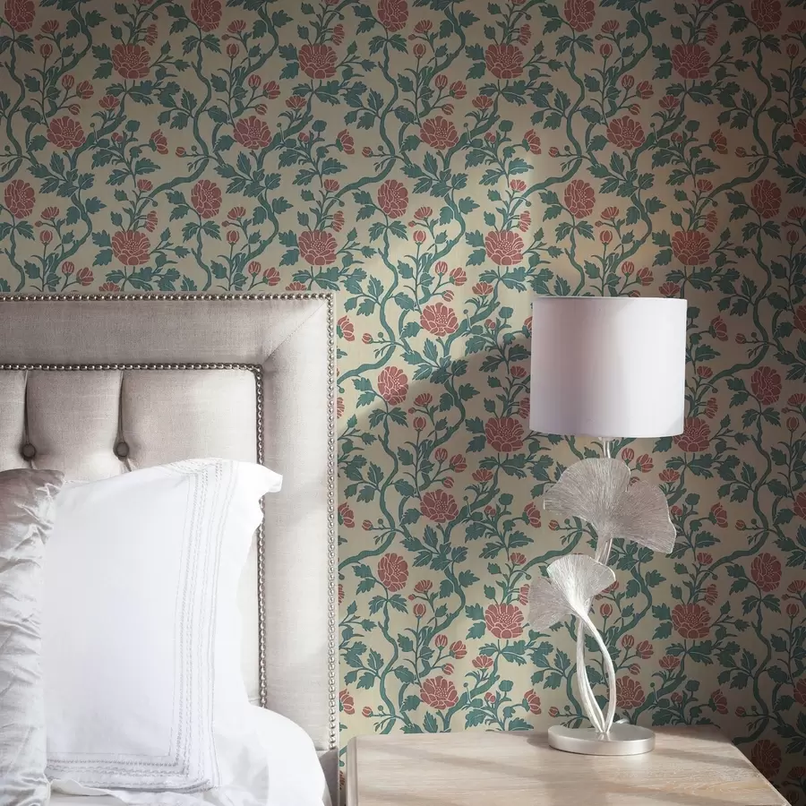 fototapeter Dekorative lyserøde blomster på en beige baggrund a00414