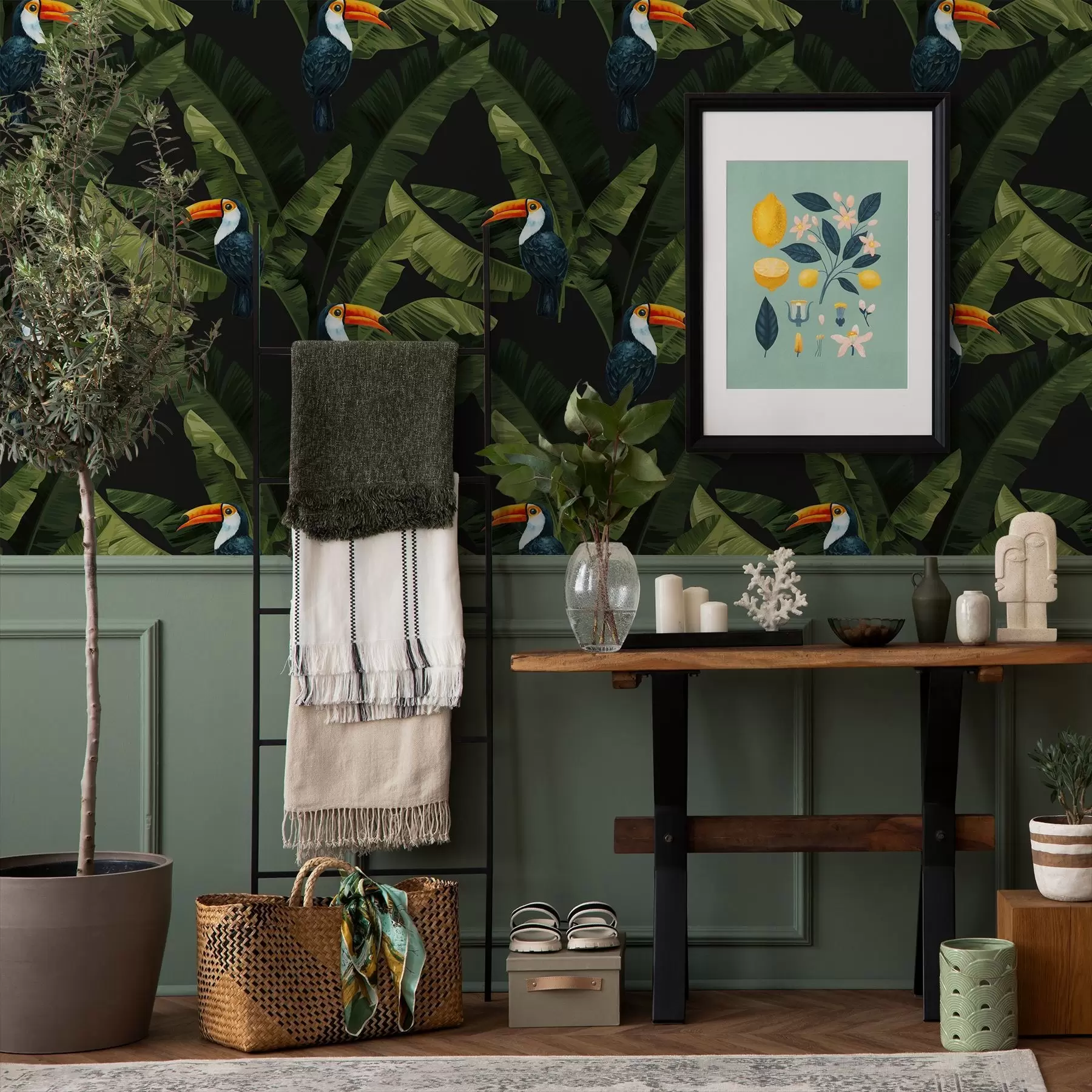 Murale Toucan dans les feuilles tropicales a00415
