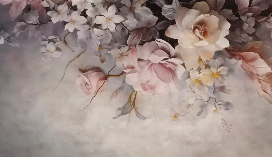 fototapeter Store blomster hænger ned ad væggen på en betonbaggrund w09184