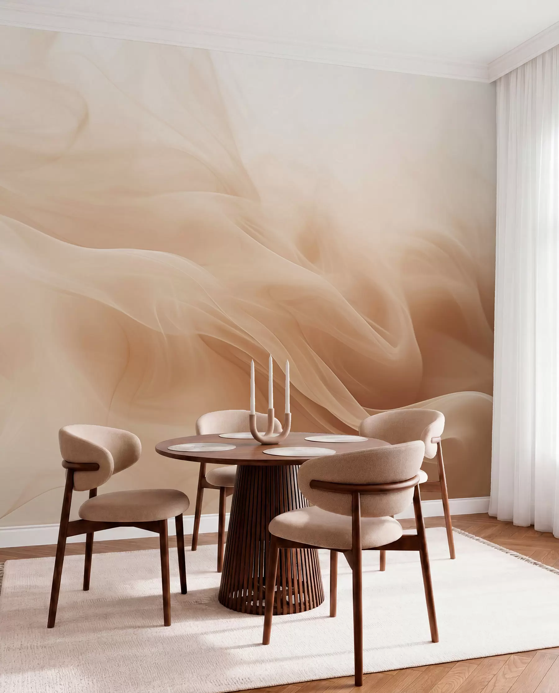 fototapeter Beige røgfarvede bølger i abstrakt stil w09273