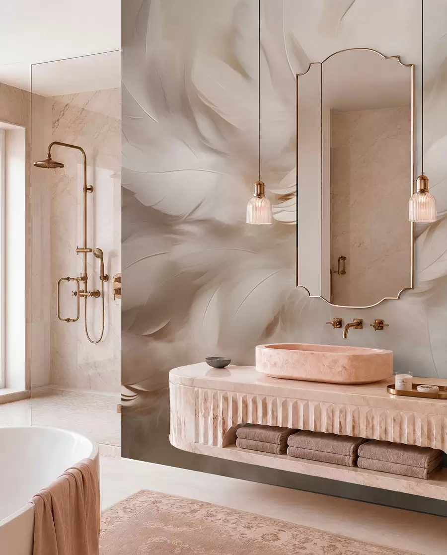 fototapeter Fluffy fjer og dun i cremede nuancer w09274